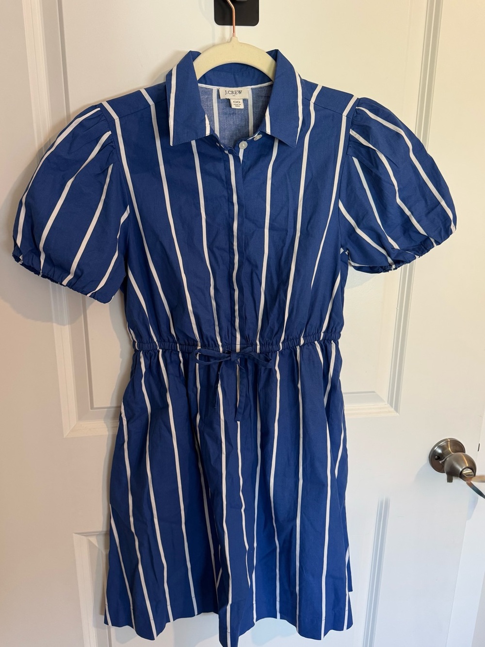 J. Crew Factory Royal Blue and White Striped Puff-Sleeve Mini Dress size 00